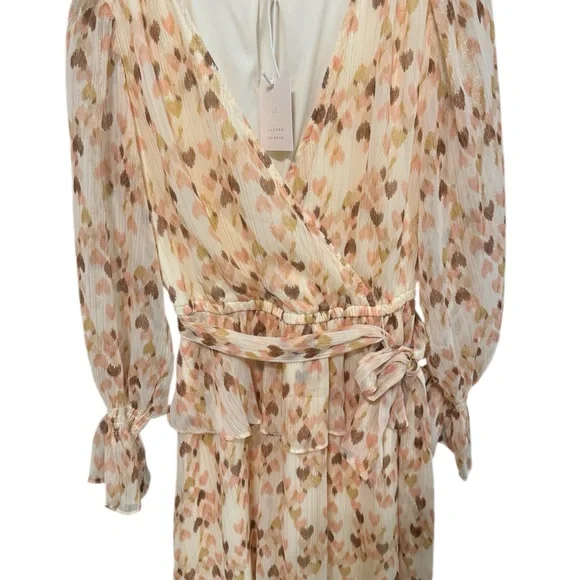 LC Lauren Conrad Peach Pink Heart Patterned Long Sleeve Dress - Picture 3 of 6